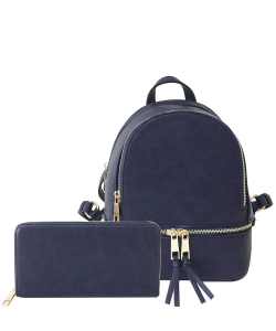 Fashion Zipper Classic Backpack & Wallet Set LP1082W DEEP SEA